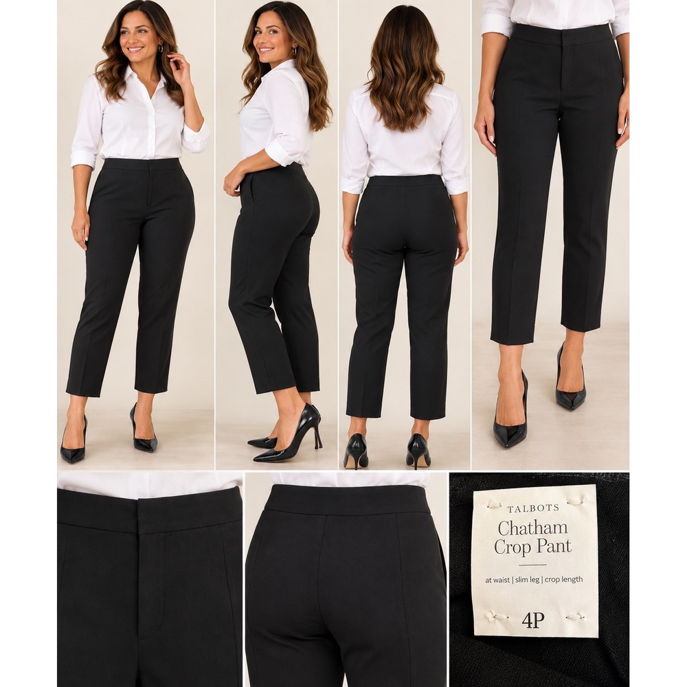 Talbots Chatham Crop Pant Black Slim Leg High Waist Side Zip 4P Petite NEW
